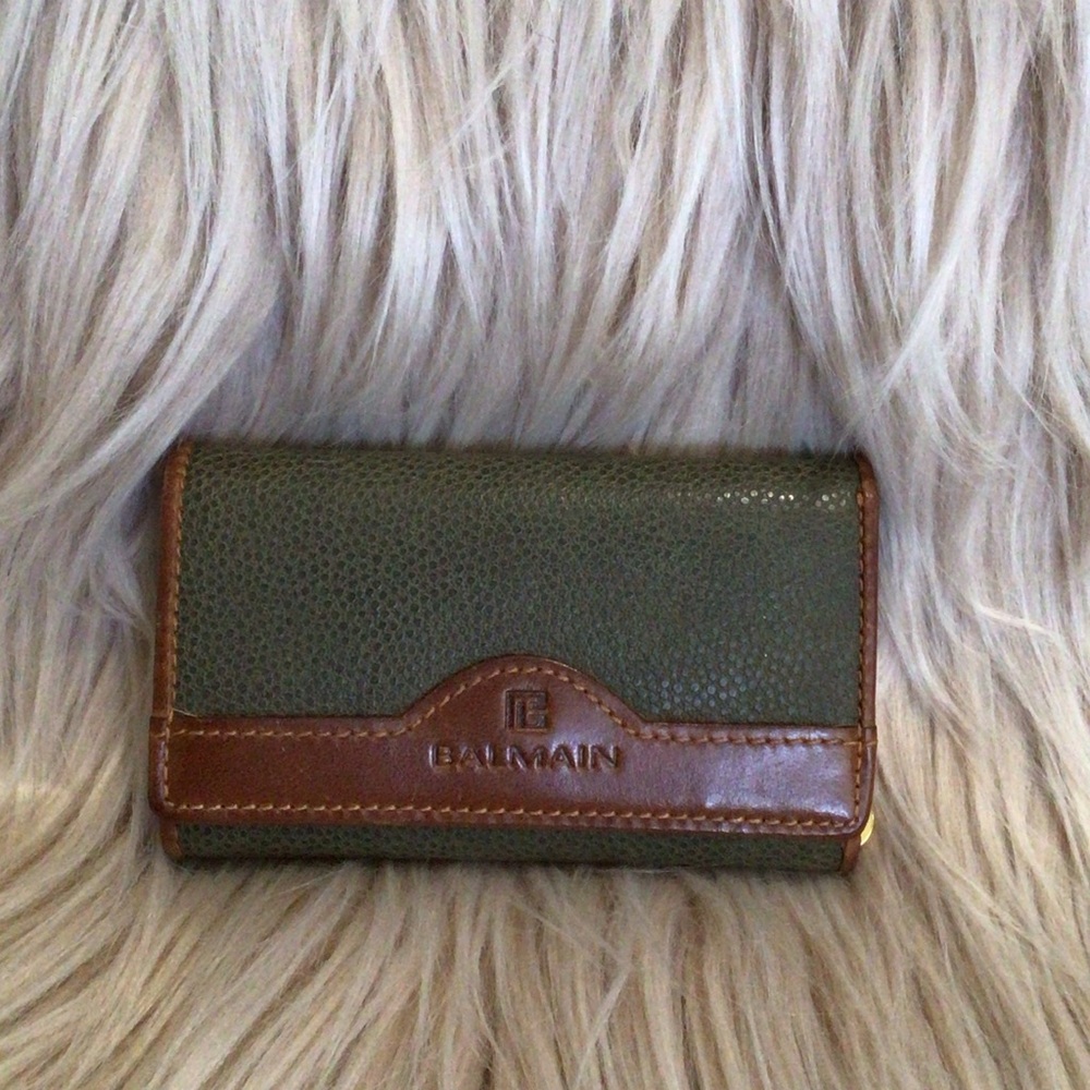 Balmain Olive and Chestnut Leather Wallet